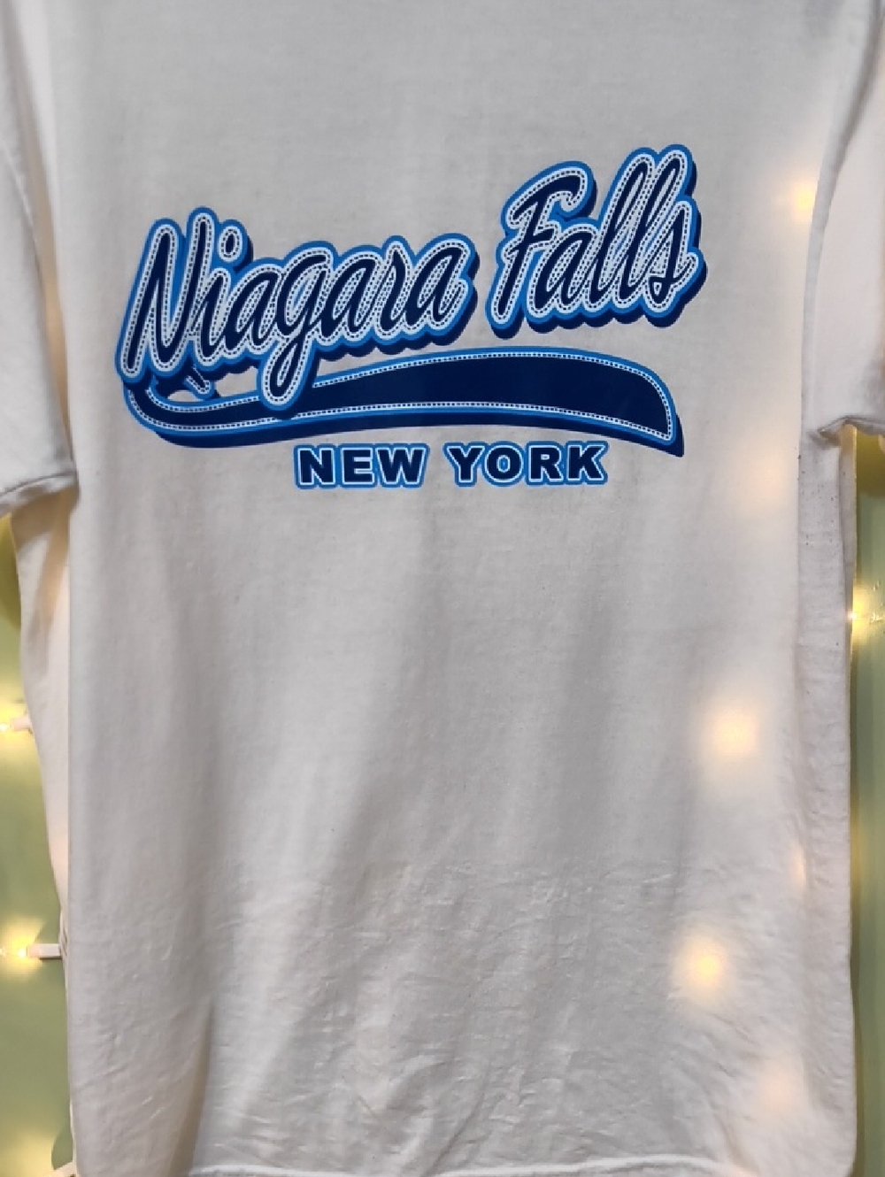 Women's Niagara Falls New York White Blue Jerzees M T-shirt 👕